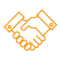 Icon Of Two Orange Hands Shaking, Symbolizing Business Partnership And Collaboration.