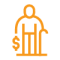 Icon Of A Person With A Cane And Dollar Sign, Symbolizing Financial Security In Retirement Planning.